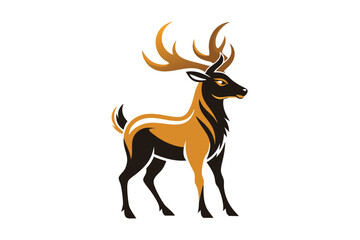 Fototapeta premium A stylish deer logo template showcases a bold design in black and gold on a clean canvas, Deer logo template . isolated white background