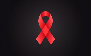Red ribbon awareness symbol on black background.