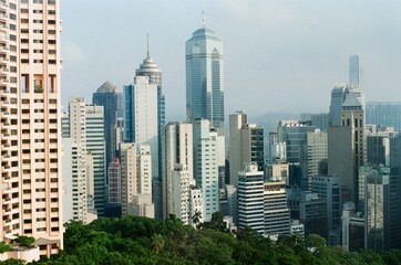 Fototapeta na wymiar Skyline in Hong Kong - Central Architecture - Shot on Film 35mm 