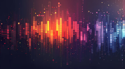 Abstract digital background with colorful lights and geometric shapes.