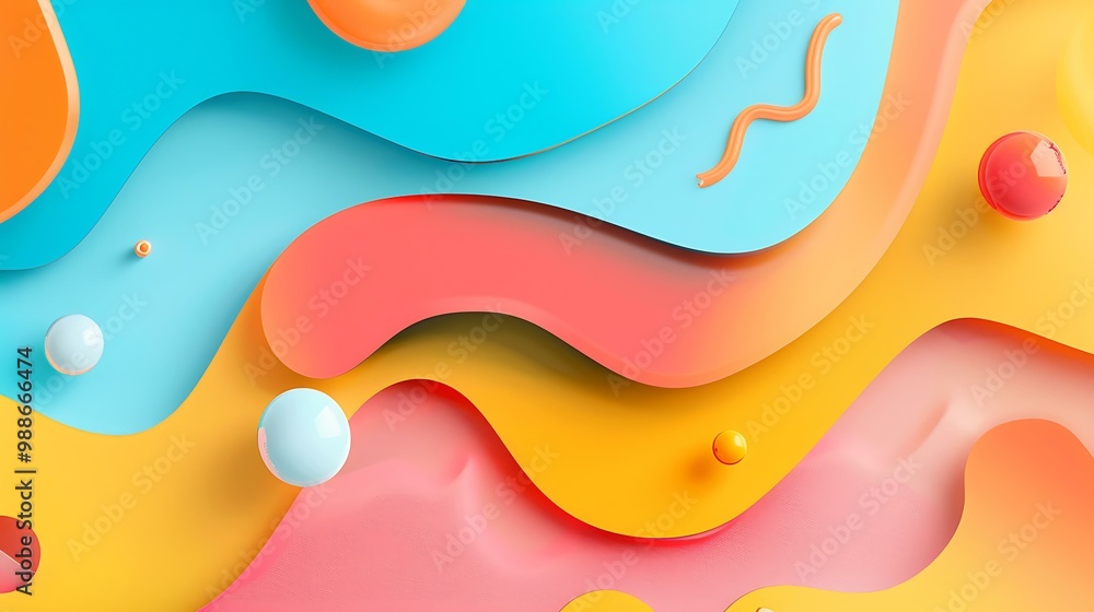Poster abstract colorful wavy background with 3d elements