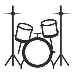 Drum Kit Silhouette Line Art Vector Illustration - Musical Instrument Outline Design White Background