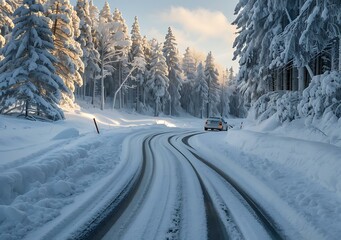Obraz premium Snowy Road through a Winter Wonderland