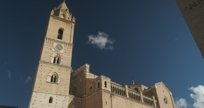 Chieti belfry. Chieti Cathedral.Cathedral of San Giusto with its brick bell tower and blue sky. Italy