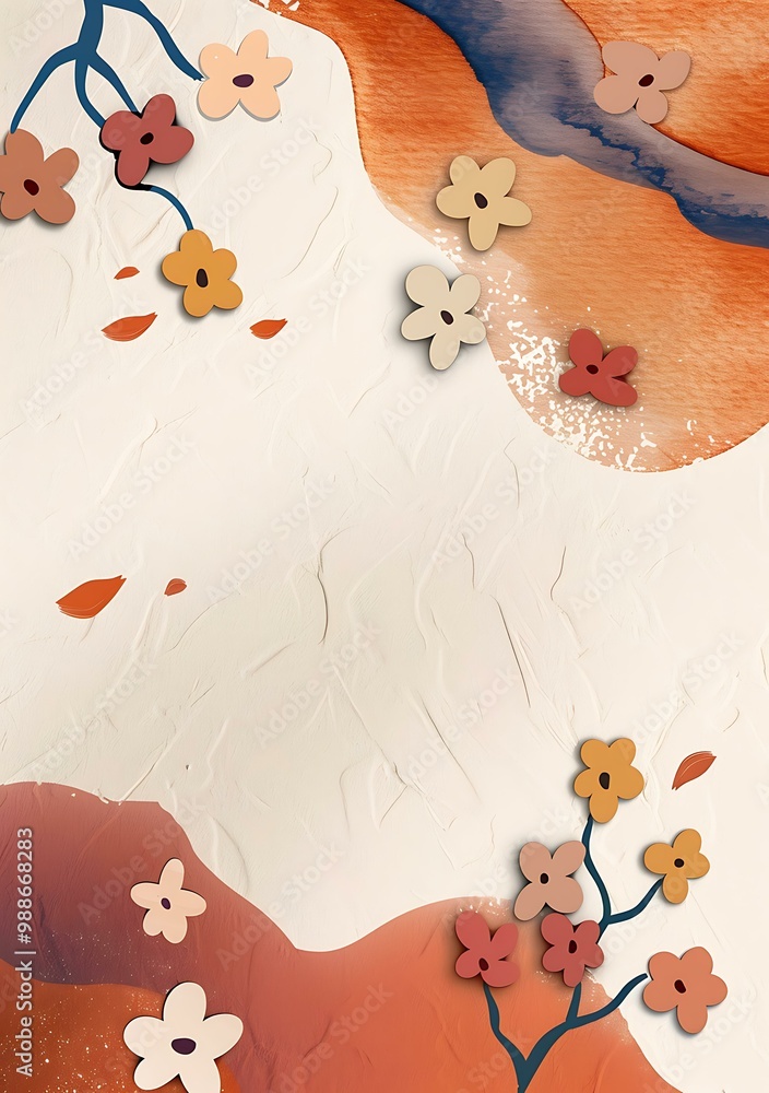 Poster Abstract Minimalist Floral Illustration with Watercolor Background