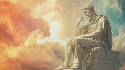 Fototapeta premium Thinking Man Sculpture Against Cloudy Sky