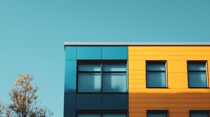 Blue and Yellow Building with Windows