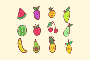 Kawaii Fruits Illustration
