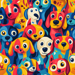 Naklejka premium Vibrant seamless cartoon dogs pattern in various colors