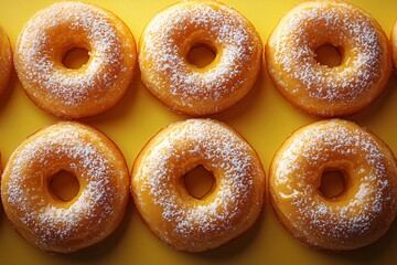 Delightful golden glazed donuts on a vibrant yellow background, perfect for Thanksgiving and Halloween celebrations, inviting indulgence and festive joy.