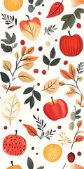 Autumn Leaves and Fruits Seamless Pattern