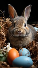 easter bunny and eggs HD 8K wallpaper Stock Photographic Image