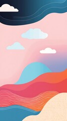 Abstract Landscape with Pink and Blue Colors