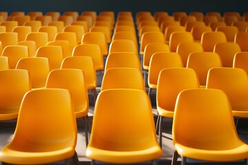 Fototapeta premium Rows of Yellow Plastic Seats in Auditorium or Stadium