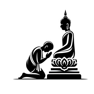 black buddha statue and bowing figure clip art preview