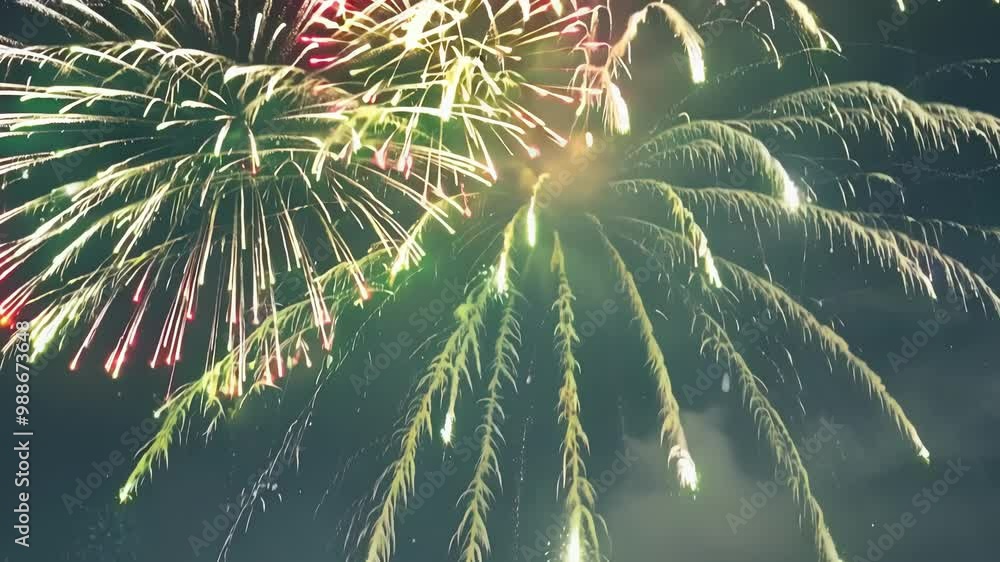 Poster Large fireworks explodes against a dark blue sky, creating a beautiful and festive display during winter celebrations