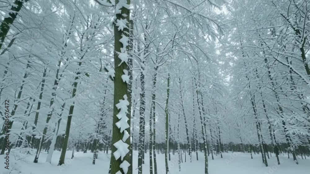 Poster snow gently clinging to trees in a peaceful forest after a winter storm, creating a magical winter w