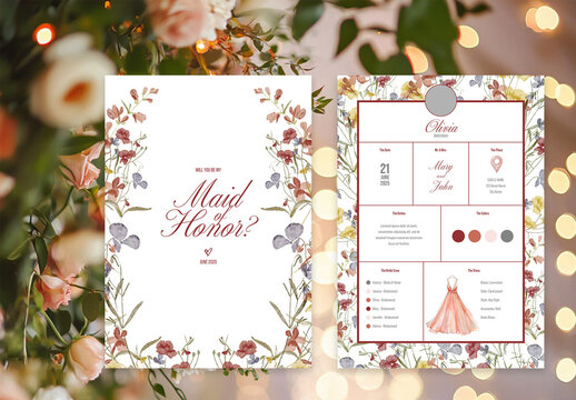 Watercolor Maid of Honor Info Card