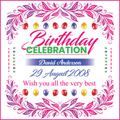 Fully Customizable Birthday Card Design, Vector Illustartion of Laurel Wreath in Birthday Card Design