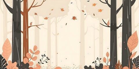 Autumn Forest Illustration with Falling Leaves