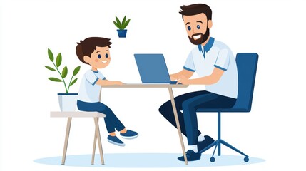 Father and Son Using Laptop Together