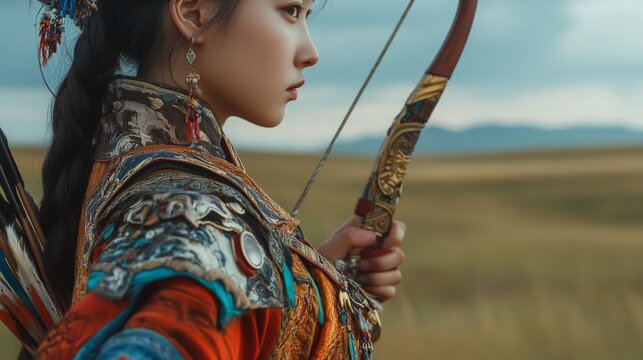 Chinese Woman in Traditional Clothing with Bow