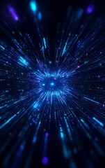 Vibrant blue light trails radiating outward, abstract motion effect.