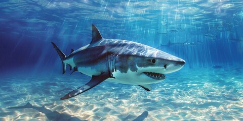 Obraz premium Majestic Shark Encounter. Underwater adventure concept