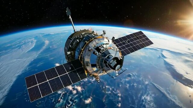 A satellite orbiting Earth, showcasing technology and space exploration.