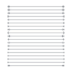 Set of horizontal dividers featuring various decorative symbols at each end. The designs include flowers, arrows, geometric shapes, and organic shapes.