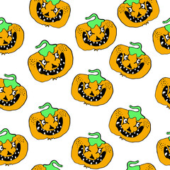 seamless pattern with halloween pumpkins characters in vector. design for backdrop decoration postcard poster print background wallpaper package textile banner