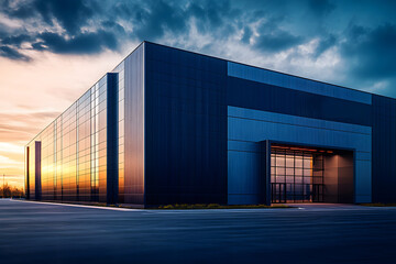 Obraz premium Modern sleek warehouse office building facility exterior architecture. Generative AI