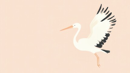 Fototapeta premium stork carrying a baby bundle, set against a light pastel background