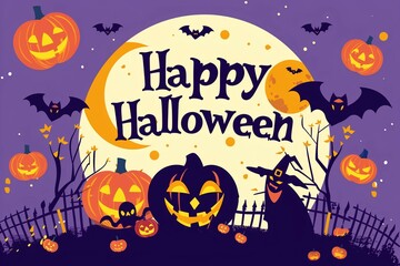 Halloween greeting card featuring the words "Happy Halloween" and image on the theme of Halloween