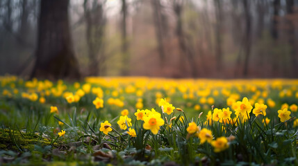 Obraz premium Vibrant Yellow Daffodils in a Spring Meadow