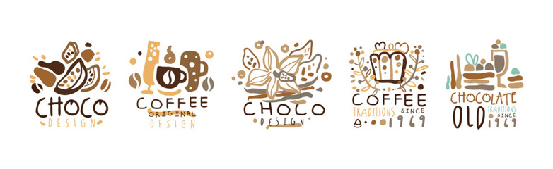 Chocolate and Coffee Original Label and Logo Design Vector Set