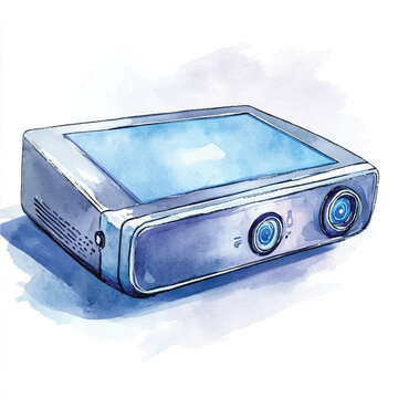 watercolor projector with blue light clip art preview