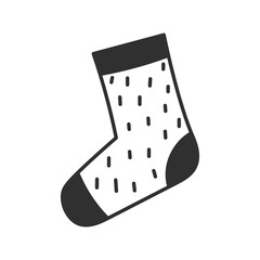 Knitted Sock Doodle Icon. Cozy winter clothing element. Hand made hygge garment. Isolated vector illustration in outline style