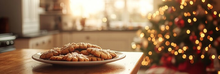 Santa's Cookie Plate, a cozy kitchen setting with a tempting array of treats ready for the holiday magic, warm ambiance, festive spirit