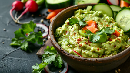 Delicious Guacamole Dip with Fresh Herbs and Vegetables