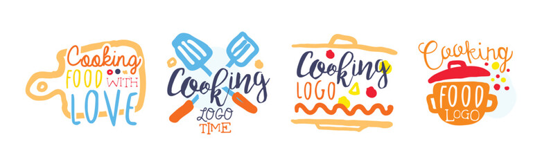 Cooking Time Logo and Bright Label Design Vector Set