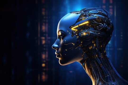 Humanoid head futuristic technology blue.
