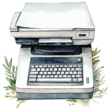 recommend clip art: Printer watercolor clipart illustration isolate