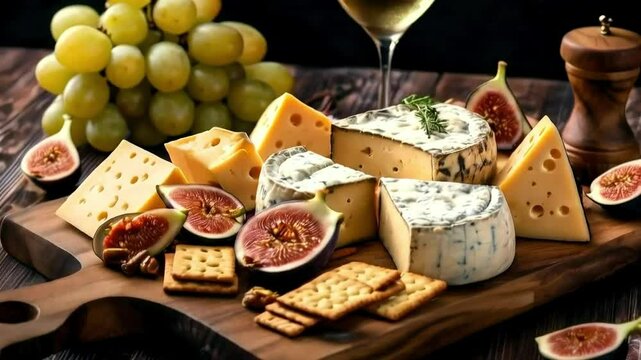 A Delicious Cheese Board with Figs, Grapes, and Crackers