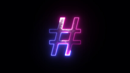 Obraz premium Glowing hashtag symbol icon. 4K Neon light Hashtag
