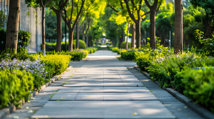 Obraz premium Serene Walkway Through a Lush Urban Park