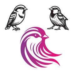 House Sparrow Silhouette Vectors Outlines, Logo Vector Mascot of House Sparrow Bird