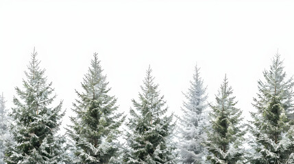 Snow-Covered Pine Trees Against a White Sky A Winter Wonderland