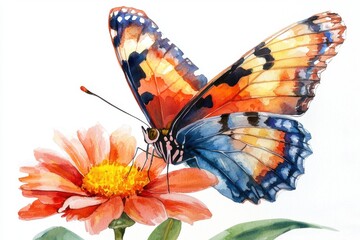 Watercolor Painting of a Butterfly on a Flower.