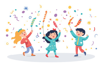 Fototapeta premium Children playing under confetti